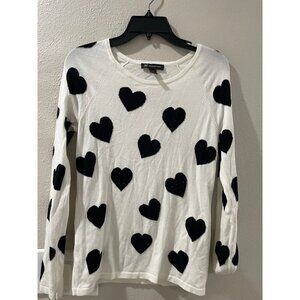 INC  WOMENS WHITE & Black heart top Romantic SPARKLING BLOUSE SIZE S